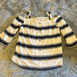 Abercrombie Kids girls navy blue and white striped, cold shoulder, 3/4 sleeve